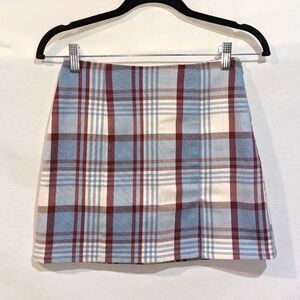 Forever 21 Burgundy Red and Baby Blue Plaid Mini Skirt Size XS